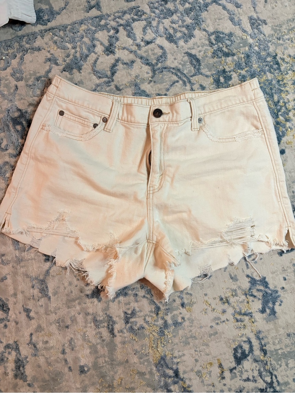 aerie Cream Distressed Cutoff Denim Shorts